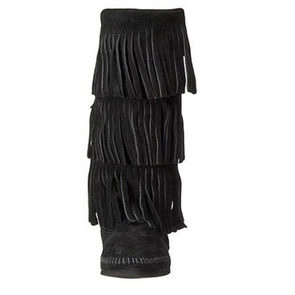 Minnetonka 3-Layer Black Fringe Boot Size 7 - image 4